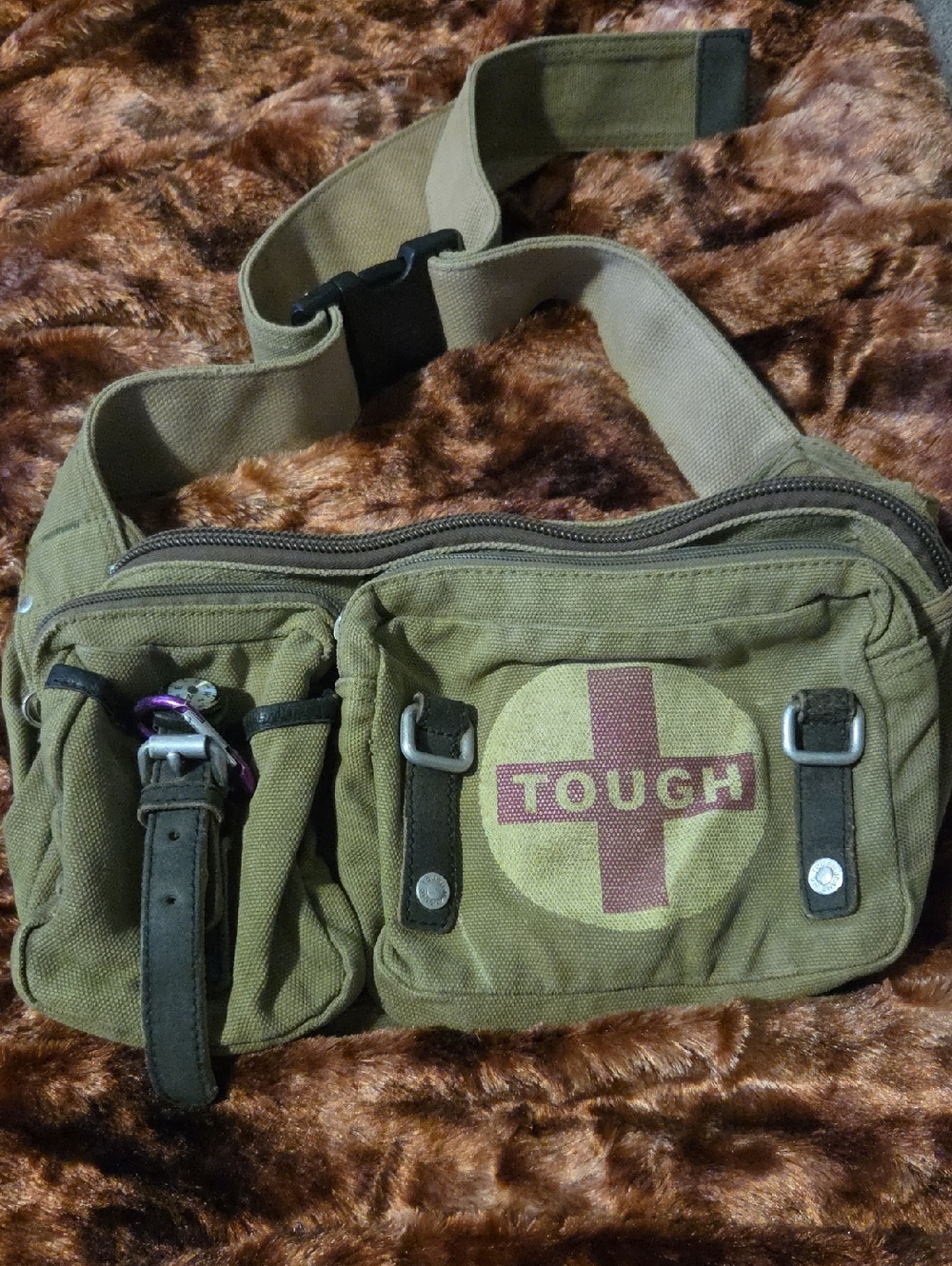 Olive Green Canvas Waist Bag for Men